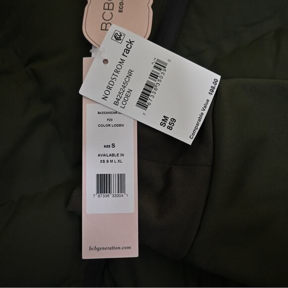 BCBGeneration Womens S Mixed Media Hooded Quilted Jacket in Loden NEW - Picture 10 of 11